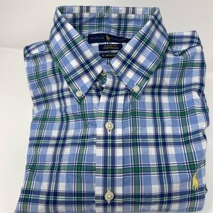 Ralph Lauren Men's Blue and Green Checkered Shirt
